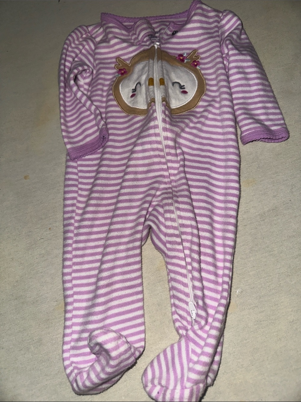 Kids Size 3M Carters Striped Purple Baby One-Piece Footed Pajamas